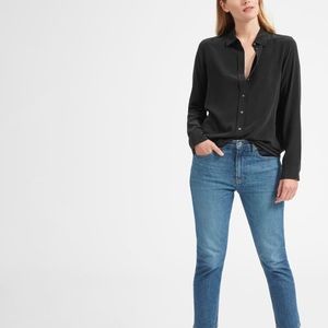 Everlane clean silk relaxed shirt, black, xs